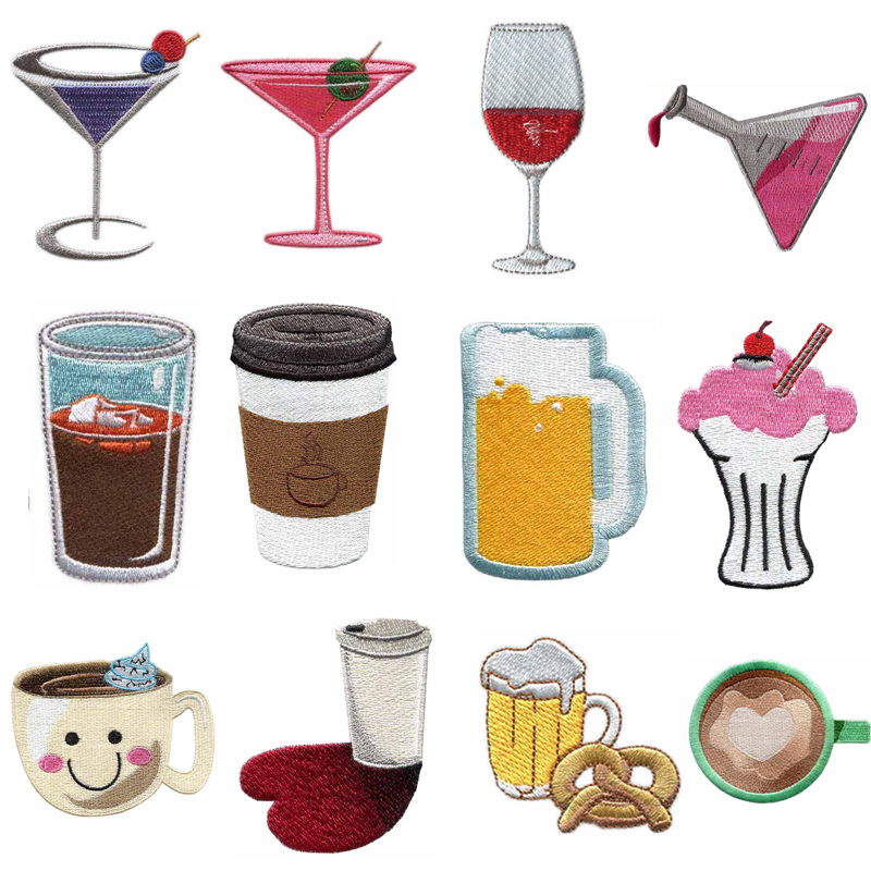 Wine Beer Hat - Patch Bordir dengan Motif Gelas dan